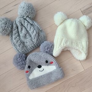 Laura Ashley Gray Cream Knit Animal Ear Hats